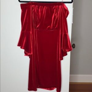Off the shoulder red velvet dress